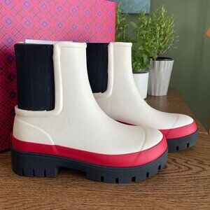 NWT！NEW! Tory Burch Women Hurricane Boots - Ivory**ONLY US 7** Waterproof Rain